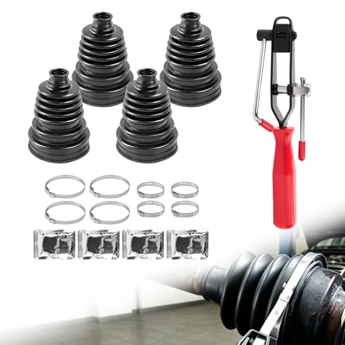 4PCS CV Boot Repair Kit with CV Boot Clamp Pliers | Fit 1.02-1.34in Shaft 0.98in Height Universal CV Joint Boot Kit for Cars Trucks SUVs Most Vehicles CV Axle Boot and Tool - size: 4x CV Boots+1x Clamps