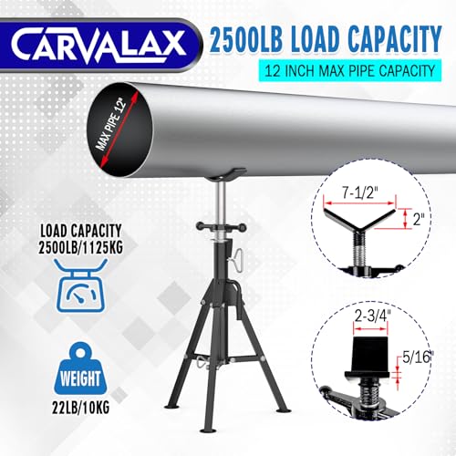 CARVALAX V-Head Pipe Jack Stands, Adjustable Pipe Stand for Welding | 28"-52" Adjustable Height, Fits 1/2" - 12" Pipe Capacity, 2500LB Load Capacity, w/Portable Folding Legs - color: Black