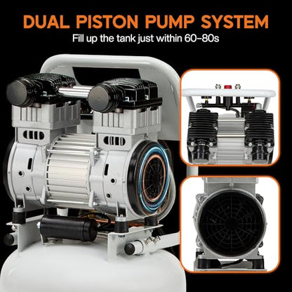 Albott 20 Gallon Electric Air Compressor, 1.8 HP Vertical Wheeled Tank | Oil-Free Air Compressor with Copper Motor 120 PSI Max Garage Air Supply Pneumatic Tool Tire Inflation Use - style: 20 Gal
