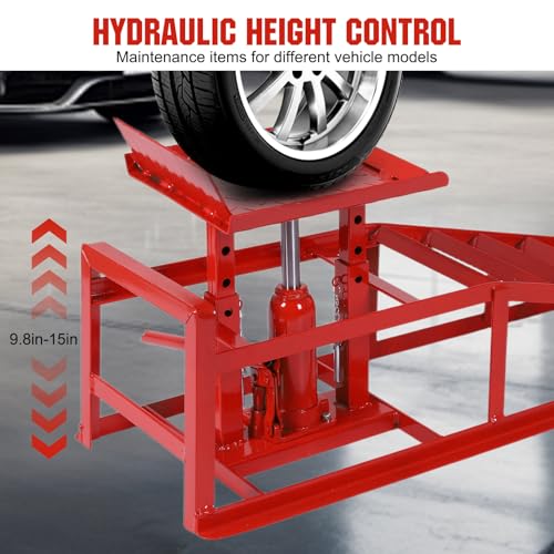 2-Piece Low Profile Hydraulic Car Ramps, Heavy Duty Lift Car and Truck Service Ramps for Oil Changes, 5 Ton Capacity Adjustable Ramp for Routine Vehicle Maintenance