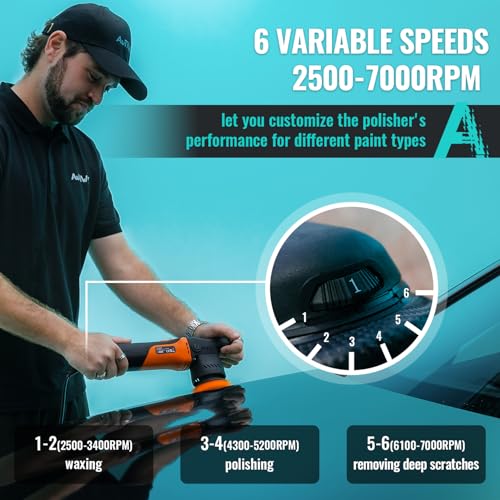 AUTIWOZ Carbon Fiber Mini Car Buffer Polisher, 630W Copper Motor 12mm Orbit, 2&3Inch Dual Action Polisher for Car Detailing, 2500-7000RPM with Soft Start, 3M Corded Auto Electric Polishing Machine - size: k2