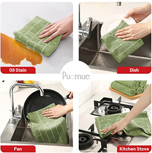 Puomue Microfiber Kitchen Towels and Dishcloths Set, 26 X 18 Inch and 12 X 12 Inch, Set of 12 Bulk Lint Free Dish Towels for Drying Dishes, Olive Green - color: Olive Green