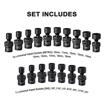 CASOMAN 87PCS 3/8" Drive Master Impact Socket Set, SAE & Metric Standard, Deep, Swivel Sockets,Cr-MO Steel, Includes Star and Inverted Star Socket, Impact Universal Joint, Extension Bars - size: 3/8" Drive