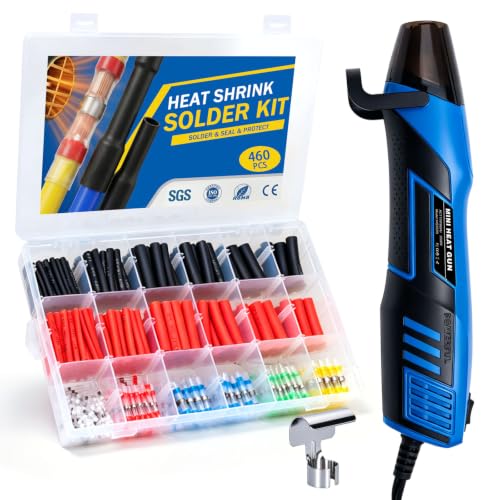 350W Mini Heat Gun Kit with 460pcs Waterproof Solder Seal Wire Connectors & 3:1 Heat Shrink Tubing, Dual-Temp 482°F/752°F (250°C & 400°C) Fast Heating for Automotive, Marine, Wiring Repair 10-26 AWG - size: 460