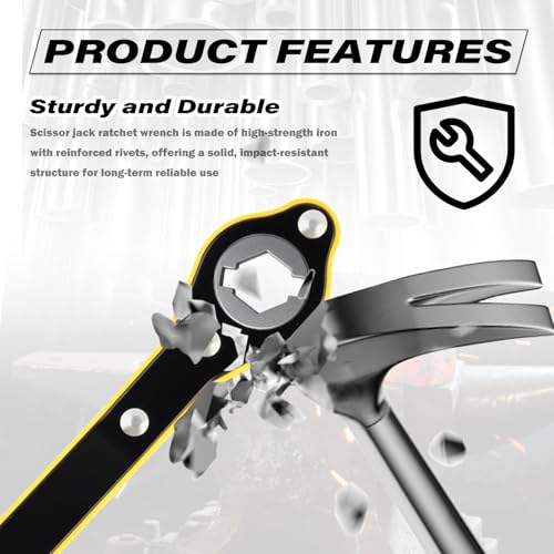2 in 1 Car Jack Ratchet Wrench with Hexagonal & Cross,Labor-Saving 360° Swivel Scissor Jack Handle with Longer Handle,Portable Car Tire Wheel Lug Wrench Automotive Tools