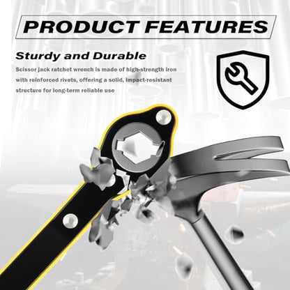 2 in 1 Car Jack Ratchet Wrench with Hexagonal & Cross,Labor-Saving 360° Swivel Scissor Jack Handle with Longer Handle,Portable Car Tire Wheel Lug Wrench Automotive Tools