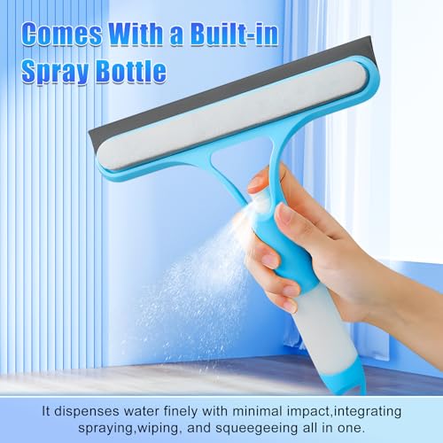 3 in 1 Window Cleaning Scraper,New 3 in 1 Window Cleaner,Squeegee and Scrubber with Spray, for Windows, Walls,Car Windshields, Bathrooms, Kitchens, All-Purpose Window Cleaner Tool (Blue) - color: Blue
