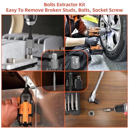 40 Pcs Screw Extractor Set 2-in-1 Hex Head Multi-Spline Lug Nut Remover | 3/8 Inch Drive Easy Out Bolt Extractor Set for Removing Stripped, Rounded, Damaged, Broken Studs Bolts Screws - size: 40pcs