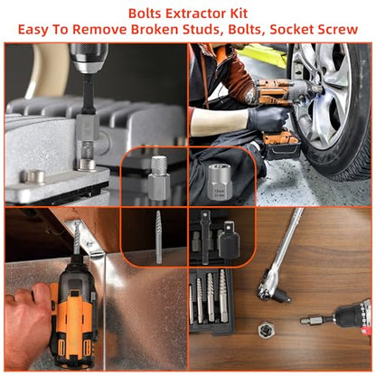 40 Pcs Screw Extractor Set 2-in-1 Hex Head Multi-Spline Lug Nut Remover | 3/8 Inch Drive Easy Out Bolt Extractor Set for Removing Stripped, Rounded, Damaged, Broken Studs Bolts Screws - size: 40pcs