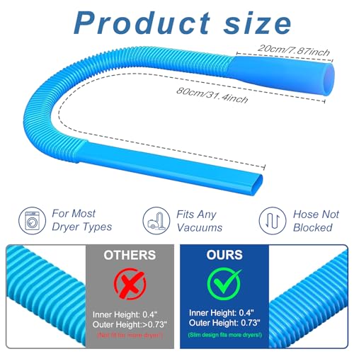 Upgraded Dryer Lint Vent Cleaner Kit: Flexible Vacuum Hose Attachment for Lint Removal |Universal Vacuums Deep Cleaning Brush for Clogged Ducts - color: Blue