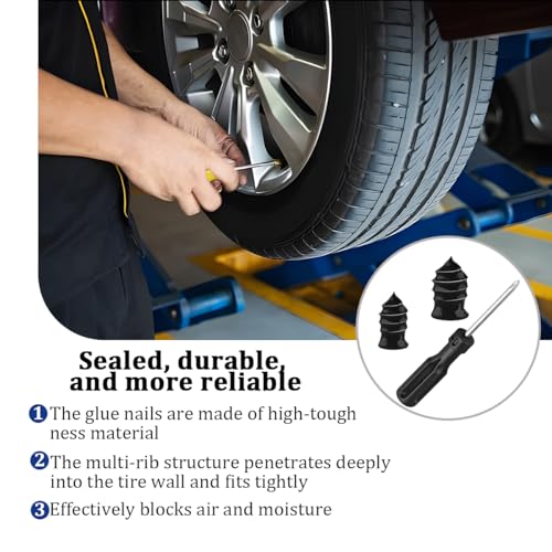 20PCS Car Tire Repair Nails Kit, 2 Sizes Self-Service Rubber Vacuum Tyre Screw in Plug with Screwdriver and Box, Spiral Automotive Fast Tire Repair Screw, Universal for Vehicles - size: 20PCS