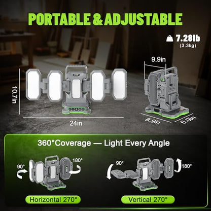 Azocek 10,000LM Portable LED Work Light Compatible with Milwaukee 18V Battery, 6 Brightness + Boost Mode, 5 Color Temps, Foldable 4-Panel with Detachable Mini Light, Tripod Mount & Hook (Tool Only) - color: Red