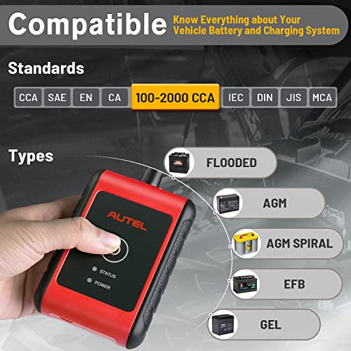 Autel MaxiBAS BT506 12V Battery Tester, 100-2000 CCA Digital Auto Battery Load Tester, Automotive Alternator Charging/Cranking System Analyzer for Car Truck Motorcycle ATV SUV Boat Yacht