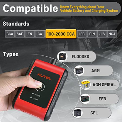 Autel MaxiBAS BT506 12V Battery Tester, 100-2000 CCA Digital Auto Battery Load Tester, Automotive Alternator Charging/Cranking System Analyzer for Car Truck Motorcycle ATV SUV Boat Yacht