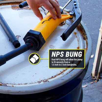 TERA PUMP TRLVPOLY01 Polypropylene 55 Gallon Lever Action Drum Pump | Flow Rate Adjustable, Various Viscosities, Telescopic Suction Tube, Fits 15 to 55 Gallon Drums - color: Yellow