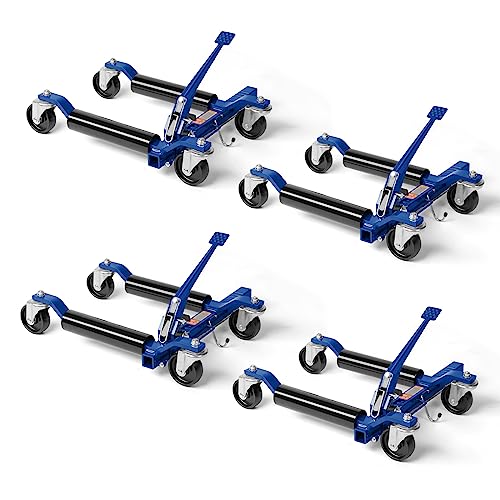 TUFFIOM Car Wheel Dolly Jack Set of 4, Mechanical 6000-lbs Car Skates, 12'' Wheel Vehicle Positioning Jack, Heavy Duty Rollers with Ratcheting Foot Pedal for Tire Auto Repair Moving, Blue - color: Blue, Set of 4