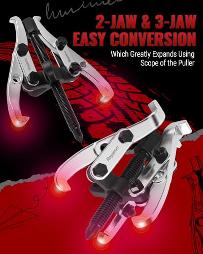 Reywoo Gear Puller Set, 3" and 6" Bearing Puller Kit for Pulley Gear Bearing Flywheel Removal, 2 Jaw & 3 Jaw Gear Puller with Reversible Jaws - size: Max External 3"&6"