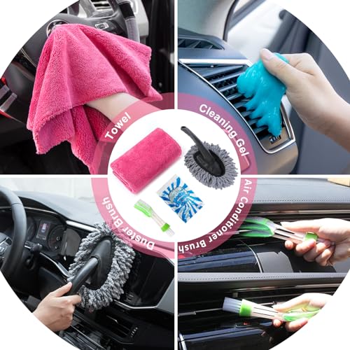 20Pcs Car Cleaning Wash Kit Interior Detailing Cleaner Kit with High Power Handheld Vacuum, Brush Set, Windshield Tool, Duster, Towels, Complete Car Care Tools, Pink - color: Pink, size: 20Pcs