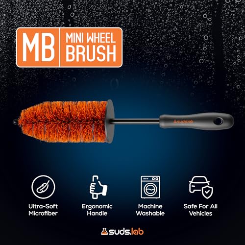 Sudslab Mini Wheel Cleaning Brush – Durable Multipurpose Rim Brush for Cars, Trucks, Motorcycles, Bicycles, Boats, Rims, Exhaust Tips, – Mini Design, Dense Bristles, All Surface Cleaner - size: Mini