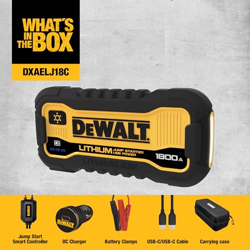DeWalt Jump Starter DXAELJ18C 1800 Peak Amps | Lithium Ion, USB Power, Carrying Case - size: 1800 Peak Amp