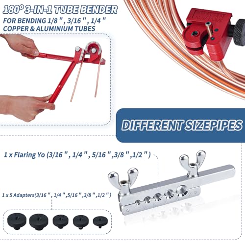 25 ft 3/16" Copper Coated Brake Line Kit 16 Brake Line Fittings and 4 Unions Brake Line Fittings Double & Single Flaring Tool Kit Brake line Bender