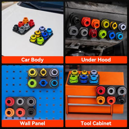 Engine Oil Funnel Kit, 18Pcs No Spill Automative Oil Change Kit with 12 Adapters, Elbow Fittings, Arrow Screen & Magnetic Trays, Coolant Funnel Set Compatible with GM, Ford, BMW, Audi