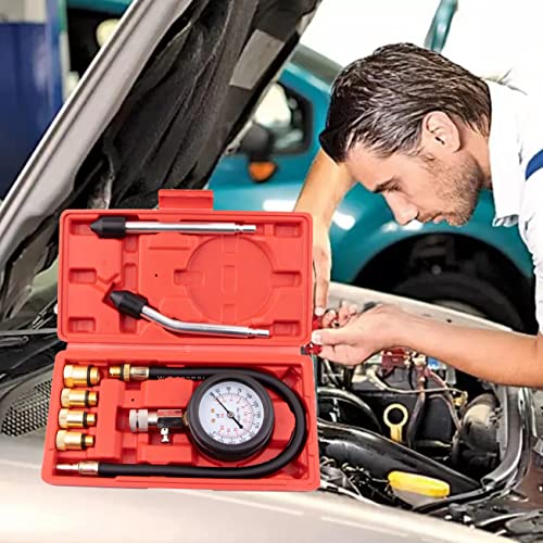 Yonligonju 8PCS Compression Tester Kit 0-300 PSI Petrol Gas Engine Cylinder Pressure Gauge Automotive Tool for Motorcycle Car Truck (Red) - color: Red