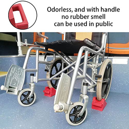 ROBLOCK 2 Pack Rubber Wheelchair Chock Stopper with Handle for Wheelchair Stability Hospital Garden Dinner Room- Red - color: Red