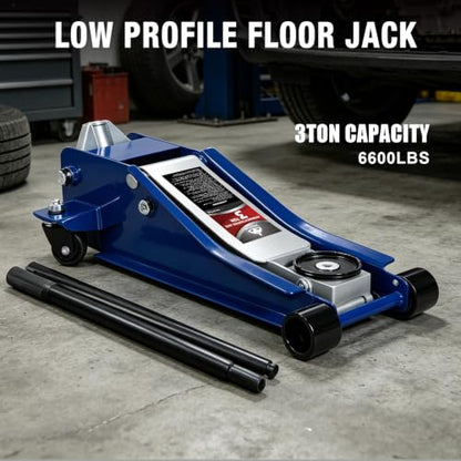 Jack Boss 6600LBS Floor Jack, 3 Ton Capacity Car Jack, Low Profile Protable Hydraulic with Dual Pumps, Quilckly Lift and Slow Descent, Lifting Range 3-1/8" Min to 20" Max Blue and Grey - color: Blue, size: 3 Ton Dual Pump