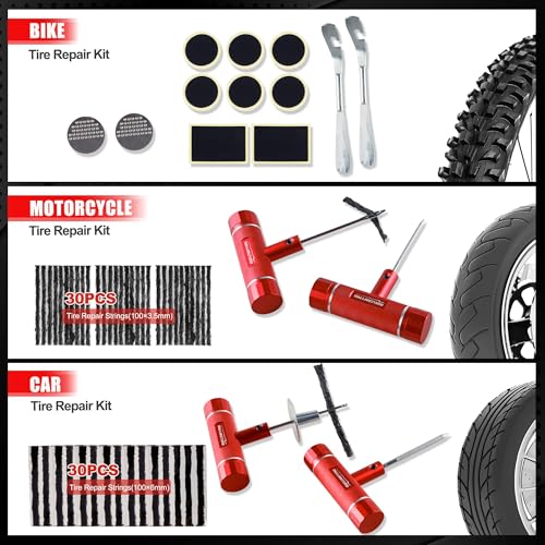 AWELCRAFT 108-Piece Heavy Duty Tire Repair Kit – Professional Flat Tire Plug Set with T-Handle Tools, 4-Way Valve Tool, Pliers, Storage Case - size: 108 Piece Repair Kit