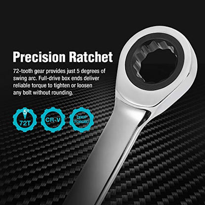 DURATECH Extra Long Ratcheting Wrench Set, Double Box End, Metric, 9-Piece | 8mm-22 mm, CR-V, 72-Tooth, 5° swing arc, 12-Point, More Torque, for Narrow Spaces, with EVA Foam Organizer - size: 9-Piece Set