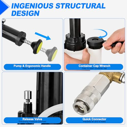 GOOACC Brake Bleeder Kit 3L Manual Brake Bleeder Vacuum Pump Brake Clutch Pressure Bleeder Flush Kit with 3L Fluid Extractor 1L Refilling Bottle E20 Master Cylinder Adapter Brake System Bleeding Tool - size: 3L Manual
