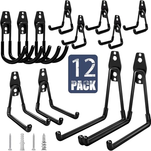 KOFANI Garage Hooks Heavy Duty, 12 Pack Anti-Slip Coating Garage Wall Storage Hooks for Hanging Bike, Ladder, Garden Tools - color: Black, size: 12 Pack