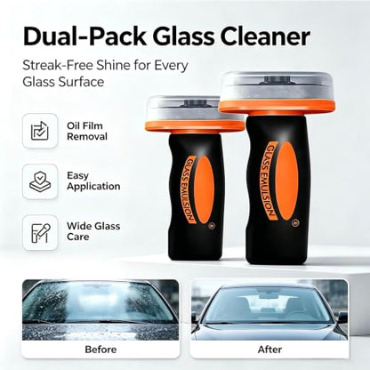 Car Glass Oil Film Remover, Windshield Polishing Cleaner Kit with Microfiber Towel, Anti-Glare Anti-Fog Formula Cleans Oil Stains, Wiper Marks, Road Dirt & Water Spots for Auto 100ml(1pc)