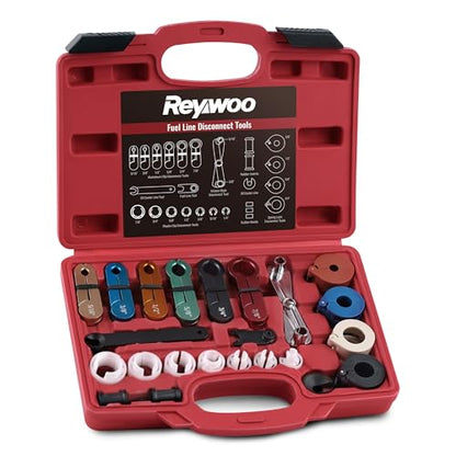 Reywoo 25 PC Fuel Line Disconnect Tool Set, Master Quick Disconnect Tool Set for A/C Fuel & Transmission Systems, Fuel Line Removal Tool Compatible with Ford Chevy GM Chevy Mazda
