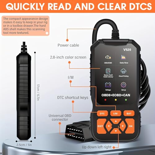 Professional V520 OBD2 Scanner – Advanced Car Diagnostic Tool with Live Data, Check Engine Reset, ABS/SRS Scan, Mode 6 & 8, Oxygen Sensor & Battery Test – Works with All Cars 1996+ (OBDII/EOBD)