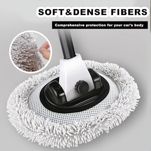 Car Wash Mop with Long Handle 15° Curved Extension Microfiber Scratch-Free Car Wash Brush with 1300GSM Thickened Drying Towel & Soft Bristle Tire Brush Complete Car Wash Kit (White & Grey) - color: White & Grey