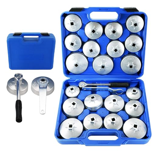 DASBET 23PCS Aluminum Alloy Cup Type Oil Filter Cap Wrench Socket Removal Tool Set | 1/2" Drive Oil Filter Removal Cap Wrench Socket Tool Set Cup Type Oil Filter Socket Set