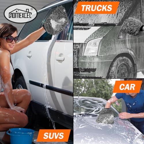 HOMEXCEL Car Wash Mitt, Microfiber Washing Glove, 10.2" x 6.7 ", 2 PK Grey | Microfiber Wash Mitts Scratch-Free & Lint-Free, Rich Foam, Highly Absorbent, Double Sided, for Car Washing and Detailing - color: Grey