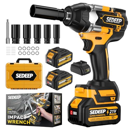 Impact Wrench 1/2 Inch, High Torque Impact Gun with 1500N·m(1100 Ft-lbs), 21V Brushless Electric Impact Wrench with 2*40Ah Battery, 3-Speed, LED Light, 5 Sockets for Car/Mower/Pickup/Truck RV