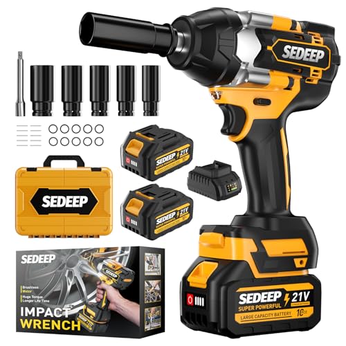 Impact Wrench 1/2 Inch, High Torque Impact Gun with 1500N·m(1100 Ft-lbs), 21V Brushless Electric Impact Wrench with 2*40Ah Battery, 3-Speed, LED Light, 5 Sockets for Car/Mower/Pickup/Truck RV