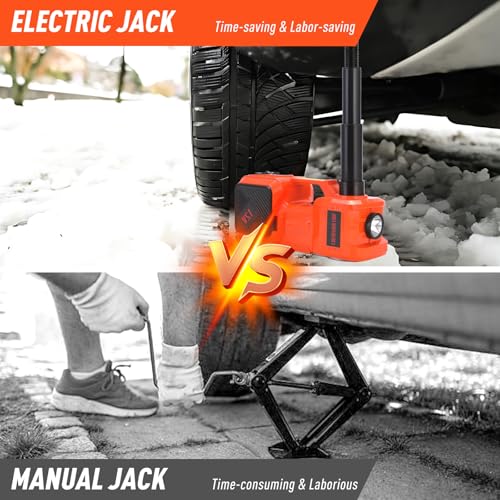 ROGTZ Electric Hydraulic Car Jack Kit with Impact Wrench and Tire Inflator Pump, 5 Ton 12V Hydraulic Jack for SUV Sedans Tire Change with LED Light - color: Orange+Wrench