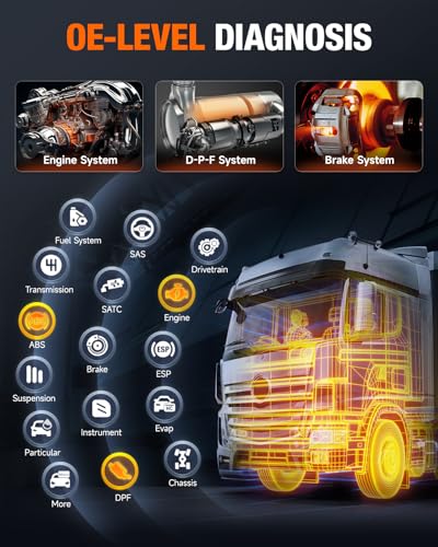 ANCEL HD3400 Pro Heavy Duty Truck Scanner with DPF Regen for Cummins, Paccar, Caterpillar, Detroit, Volvo, Mack and International, Full-System Diesel Scan Tool for 6/9-Pin HDOBD & OBD2 Vehicles - color: Dark Black