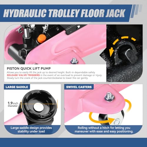 Auto Dynasty 2 Ton Floor Jack with Jack Stands, Heavy Duty Steel Hydraulic Racing Floor Jack with Single Piston Quick Lift Pump, Hydraulic Trolley Service Car Jack, Pink - color: Pink