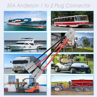 50A Battery Quick Connector 1 to 2 Plug Jumper Cable Connector,Anderson Plug Connector Cable,with 10AWG Cable Towing Winch Quick Connect Cable 50CM.(Anderson 1-2) - size: Anderson connector 1 to 2