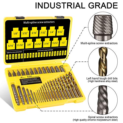 Topec 35-Piece Screw Extractor and Left Hand Drill Bits Set, Easy Out Screw Extractor Set with Reverse Drill Bits, Multi-Spline Extractors for Removing Broken Bolts and Stripped Screws - size: 35 Piece