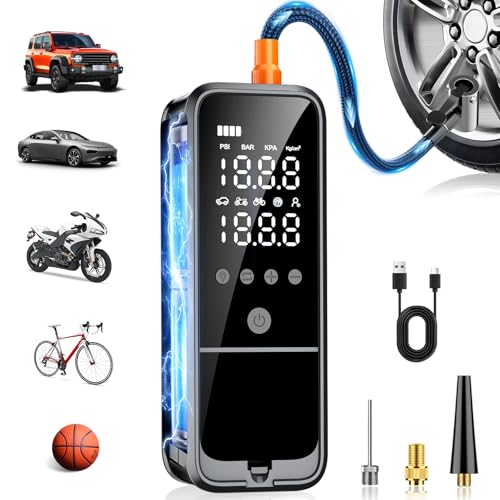 160PSI Tire Inflator Portable Air Compressor, 6000mAh Portable Tire Inflator for Car Portable Air Pump with Tire Gauge Pressure & LED Light Air Pump for Car Tires Cordless Bike Pump for Car