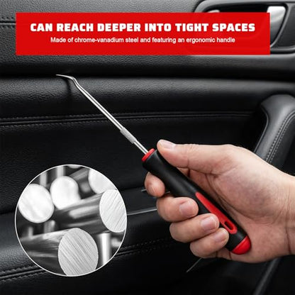 13PCS Precision Pick and Hook Tool Set, Magnetic Telescoping Tool w/Clip Pliers Fastener Remover Gasket Scraper, Rivets Puller Pick Tools w/Storage Bag for Automotive Repair (Red & Black) - color: Red & Black