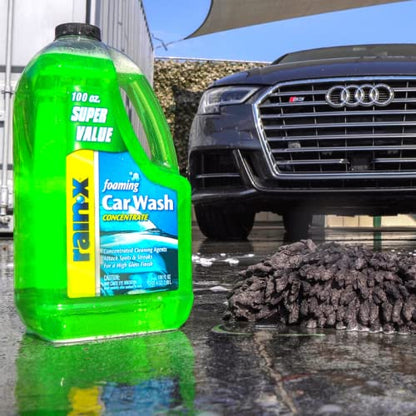 Rain-X 5072084 Foaming Car Wash - 100 fl oz. High-Foaming, Concentrated Formula For Greater Cleaning Action, Safely Lifting Dirt, Grime And Residues For An Exceptional Clean - size: 100 Fl Oz (Pack of 1), style: Old Packaging