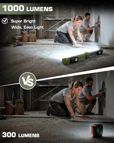 EverBrite 1000LM Magnetic Work Light, Rechargeable LED Mechanic Light with Dual Magnetic Bases & 360° Hanging Hooks, 4 Modes Under Hood Work Light for Car Repair, Garage, Emergency, 1 Pack Green - color: Green